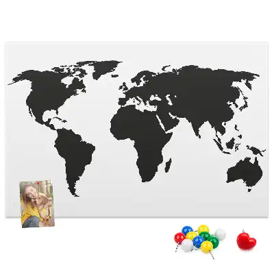 Cork world map memo board in black