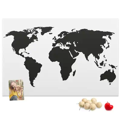 Cork world map memo board in black