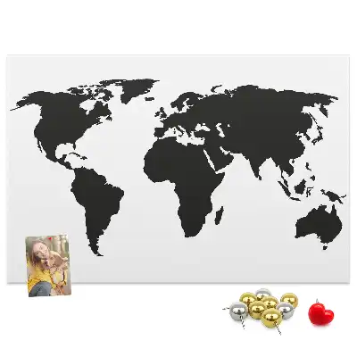 Cork world map memo board in black