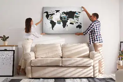 Cork world map memo board in black