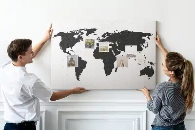 Cork world map memo board in black