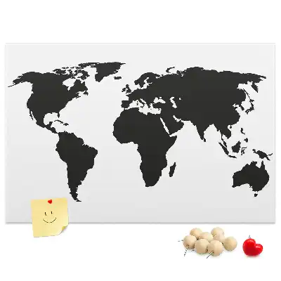 Cork world map memo board in black