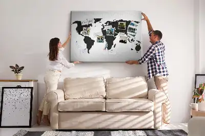 Cork world map memo board in black