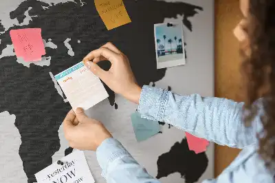 Cork world map memo board in black