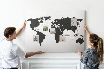 Cork world map memo board in black