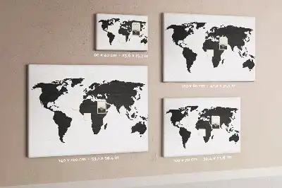 Cork world map memo board in black