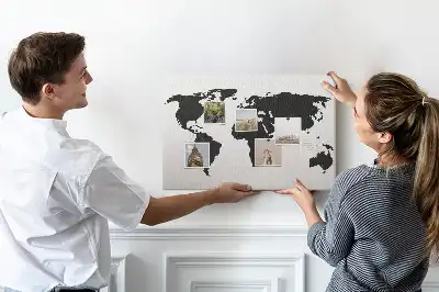 Cork world map memo board in black