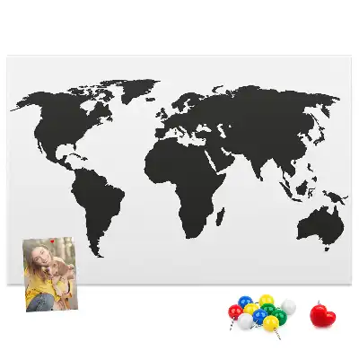 Cork world map memo board in black