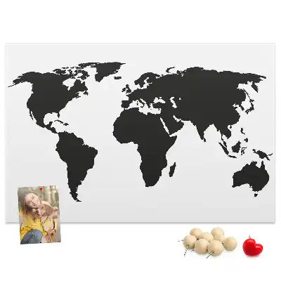 Cork world map memo board in black