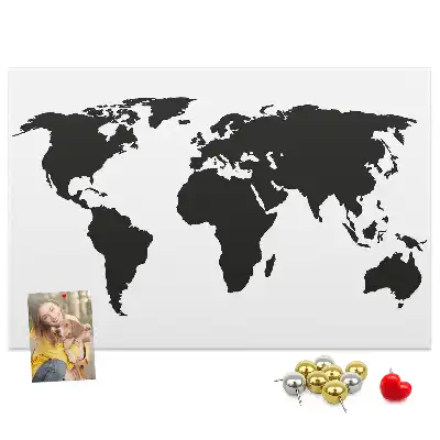 Cork world map memo board in black