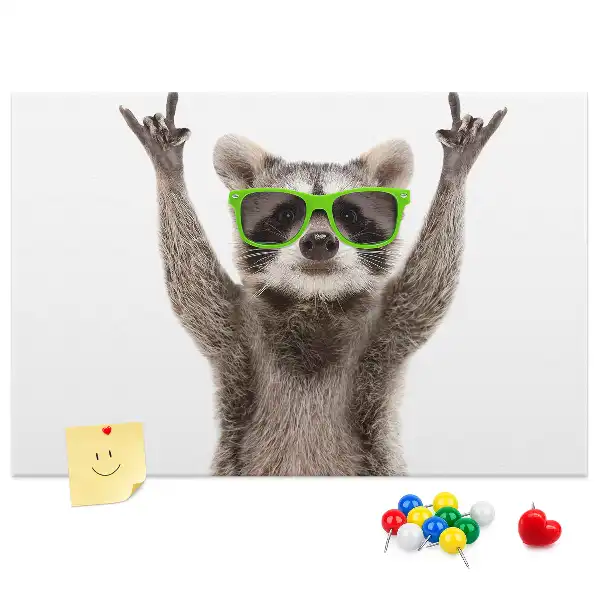 Printed Cork Memo Board featuring a raccoon wearing glasses