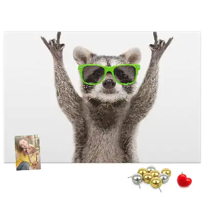 Printed Cork Memo Board featuring a raccoon wearing glasses