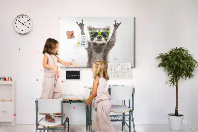 Printed Cork Memo Board featuring a raccoon wearing glasses