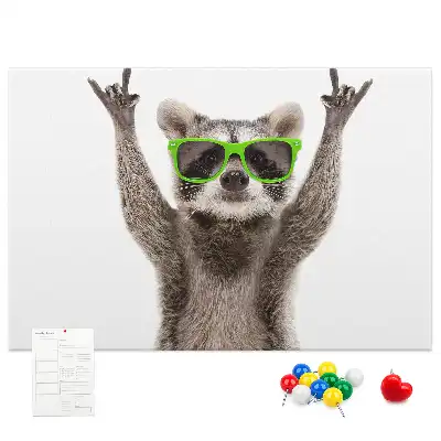 Printed Cork Memo Board featuring a raccoon wearing glasses