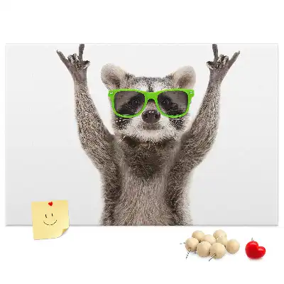 Printed Cork Memo Board featuring a raccoon wearing glasses