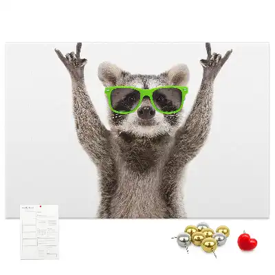 Printed Cork Memo Board featuring a raccoon wearing glasses