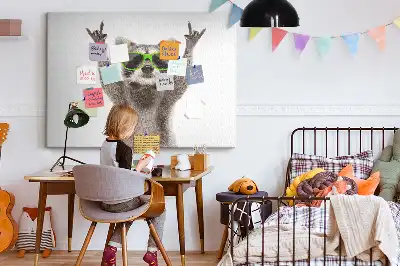Printed Cork Memo Board featuring a raccoon wearing glasses