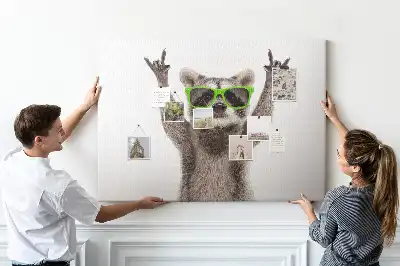 Printed Cork Memo Board featuring a raccoon wearing glasses