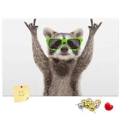 Printed Cork Memo Board featuring a raccoon wearing glasses