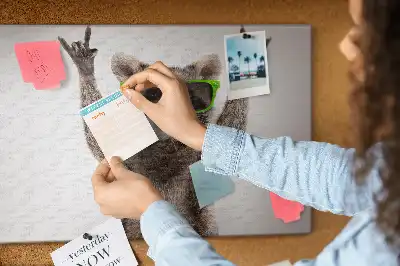 Printed Cork Memo Board featuring a raccoon wearing glasses
