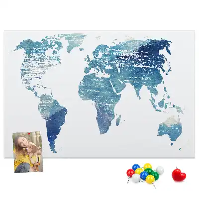 World Map Printed Cork Memo Board