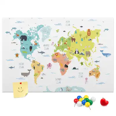 Cork memo board Animal world map