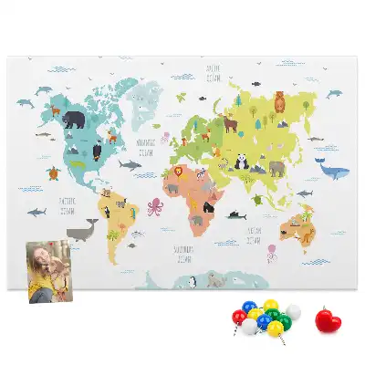 Cork memo board Animal world map