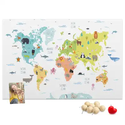 Cork memo board Animal world map
