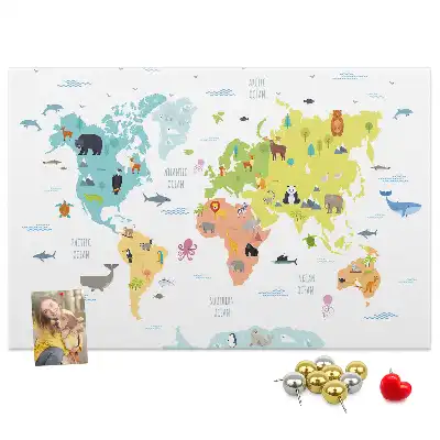 Cork memo board Animal world map