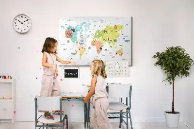 Cork memo board Animal world map