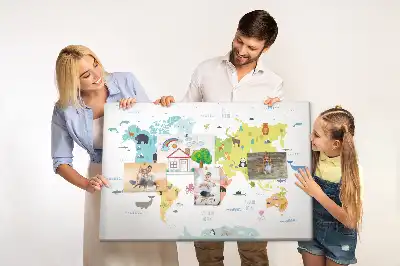 Cork memo board Animal world map
