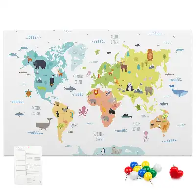 Cork memo board Animal world map
