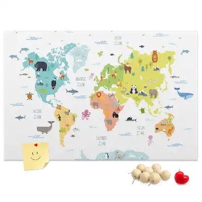 Cork memo board Animal world map