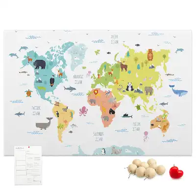 Cork memo board Animal world map