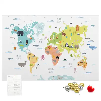 Cork memo board Animal world map