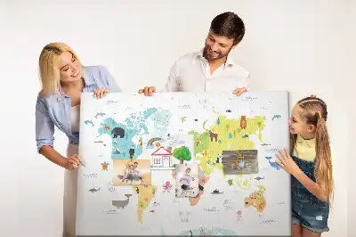 Cork memo board Animal world map