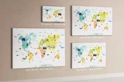 Cork memo board Animal world map