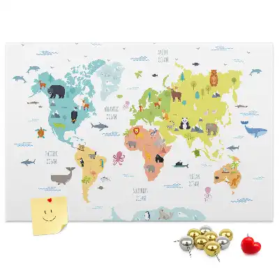 Cork memo board Animal world map