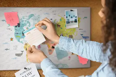 Cork memo board Animal world map