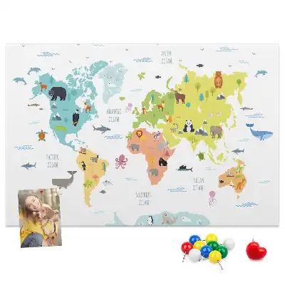 Cork memo board Animal world map