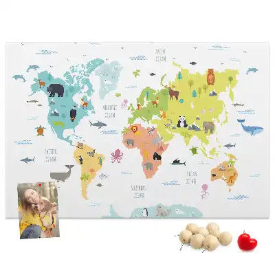 Cork memo board Animal world map