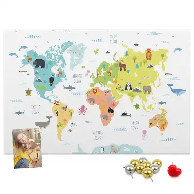 Cork memo board Animal world map