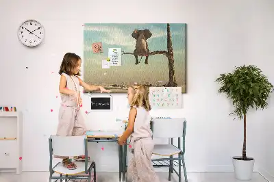 Printed Cork Board Elephant on a tree