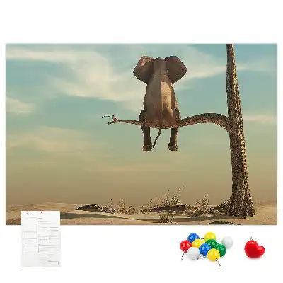 Printed Cork Board Elephant on a tree