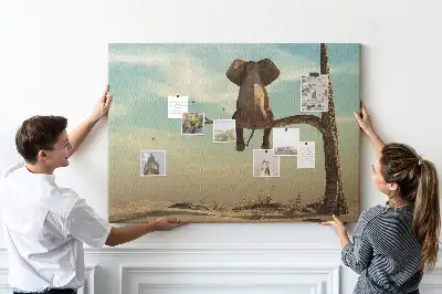 Printed Cork Board Elephant on a tree