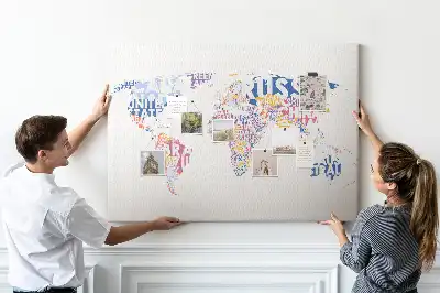 World map cork memo board