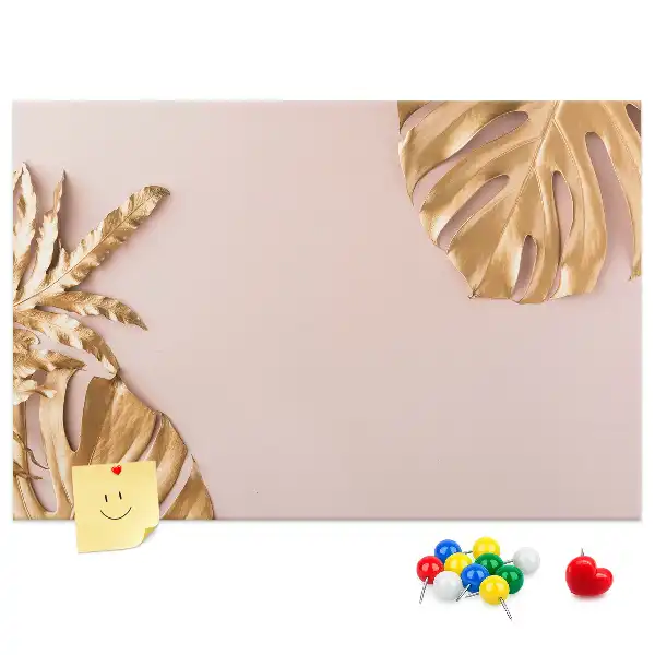 Cork Memo Board with Golden Tropical Leaves Print