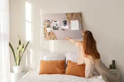 Cork Memo Board with Golden Tropical Leaves Print