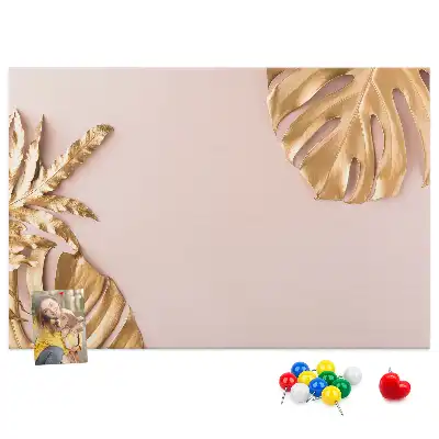 Cork Memo Board with Golden Tropical Leaves Print