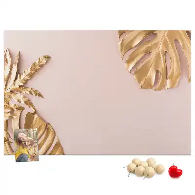 Cork Memo Board with Golden Tropical Leaves Print